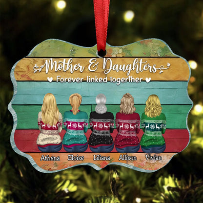 Mother & Daughters - Mother & Daughters Forever Linked Together - Personalized Ornament - Makezbright Gifts