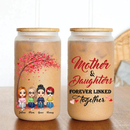 Mother - Doll Women Gift For Mother Mom And Daughters Sitting Under Tree - Personalized Glass Can - Makezbright Gifts