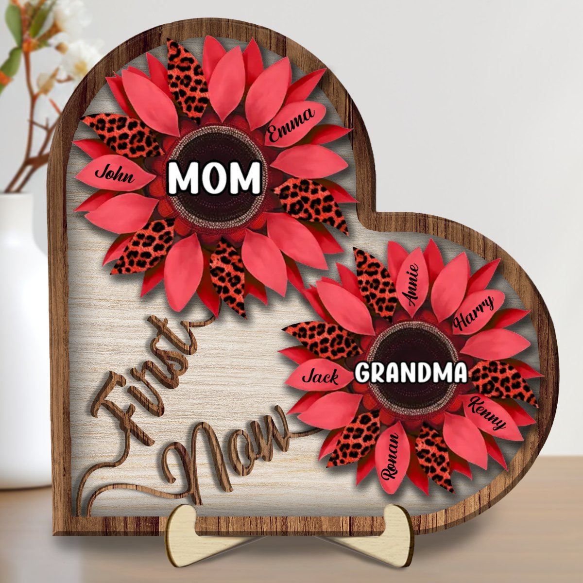 Mother - First Mom Now Grandma - Personalized 2 - Layered Wooden Plaque - Makezbright Gifts