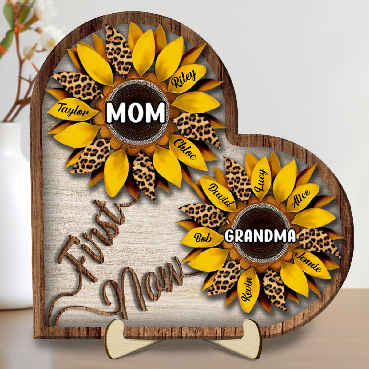 Mother - First Mom Now Grandma - Personalized 2 - Layered Wooden Plaque - Makezbright Gifts