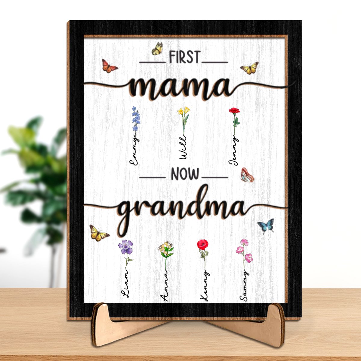 Mother - First Mom Now Grandma - Personalized 2 - Layered Wooden Plaque With Stand - Makezbright Gifts