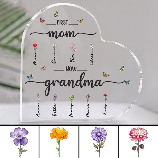 Mother - First Mom Now Grandma - Personalized Heart Acrylic Plaque (II) - Makezbright Gifts