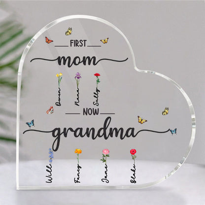 Mother - First Mom Now Grandma - Personalized Heart Acrylic Plaque (II) - Makezbright Gifts