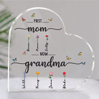 Mother - First Mom Now Grandma - Personalized Heart Acrylic Plaque (L) - Makezbright Gifts