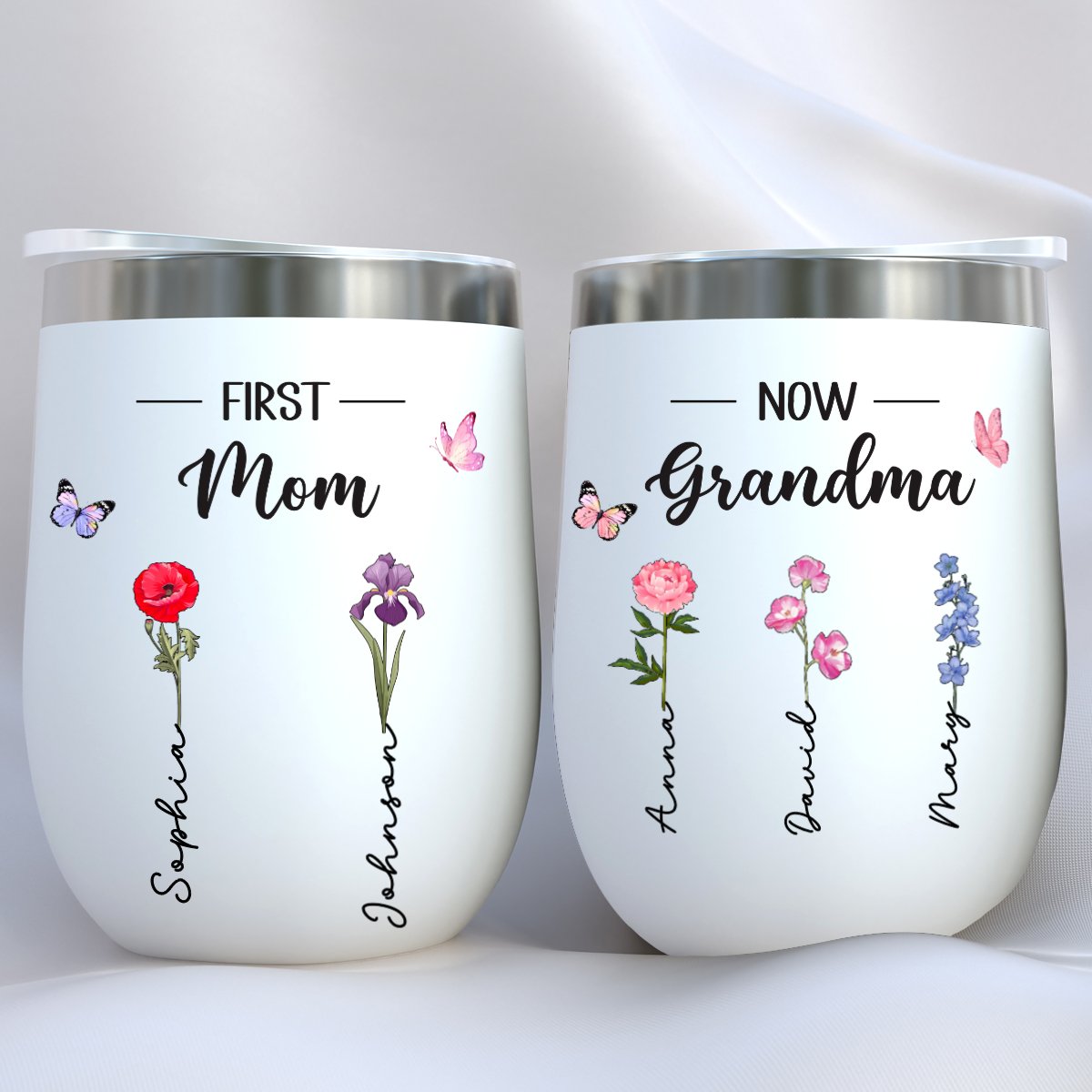 Mother - First Mom Now Grandma - Personalized Wine Tumbler - Makezbright Gifts