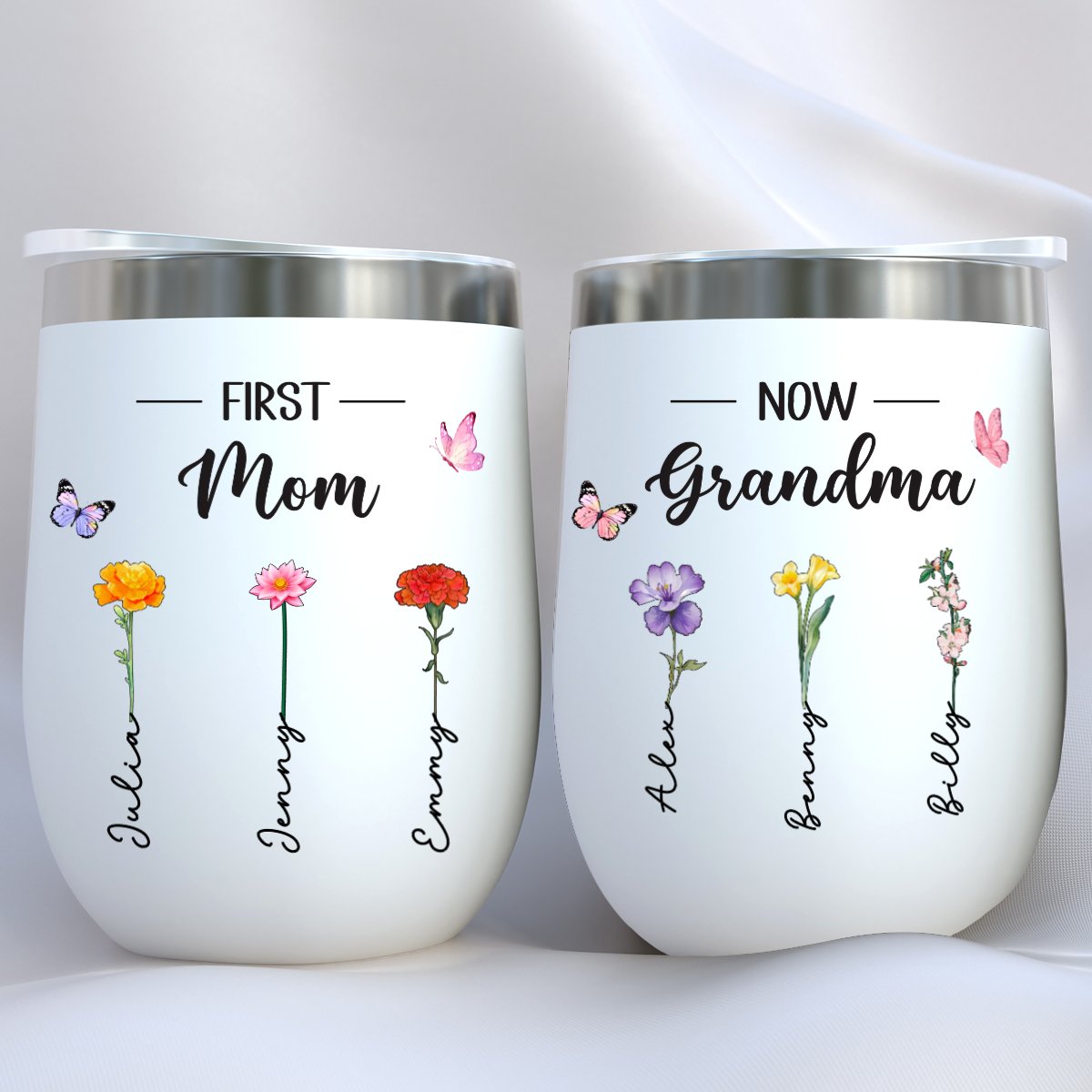 Mother - First Mom Now Grandma - Personalized Wine Tumbler - Makezbright Gifts