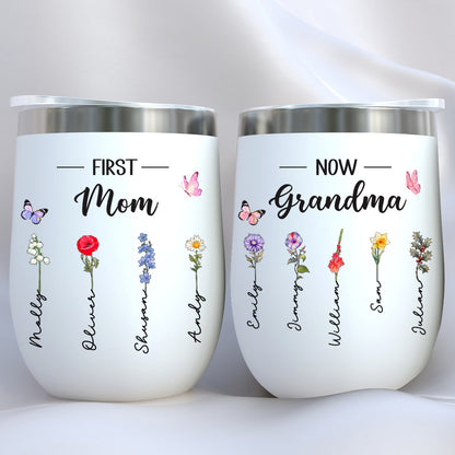 Mother - First Mom Now Grandma - Personalized Wine Tumbler - Makezbright Gifts