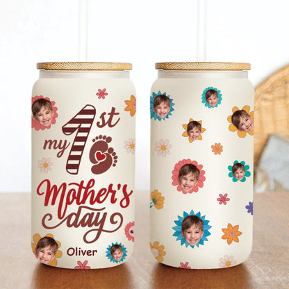 Mother - Happy My 1st Mother's Day Upload Photo - Personalized Glass Can (BU) - Makezbright Gifts