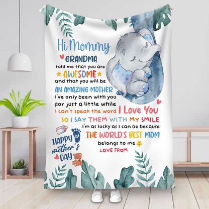 Mother - Hi Mommy, Grandma Told Me That You Are Awesome - Personalized Blanket - Makezbright Gifts