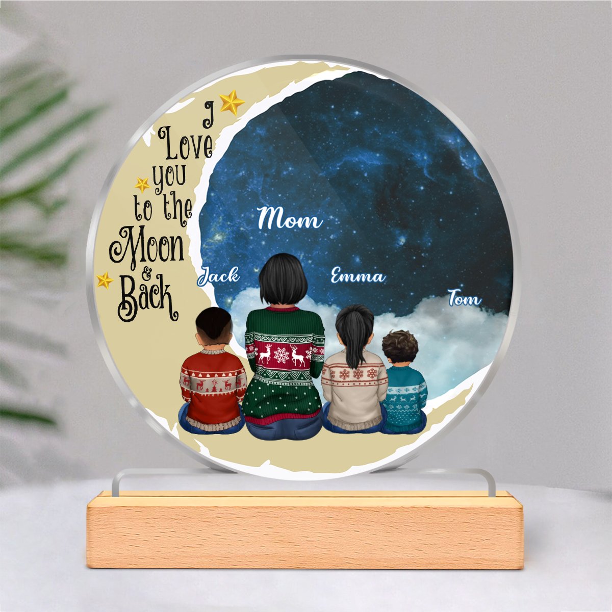 Mother - I love you to the moon and back - Personalized Circle Acrylic Plaque (II) - Makezbright Gifts