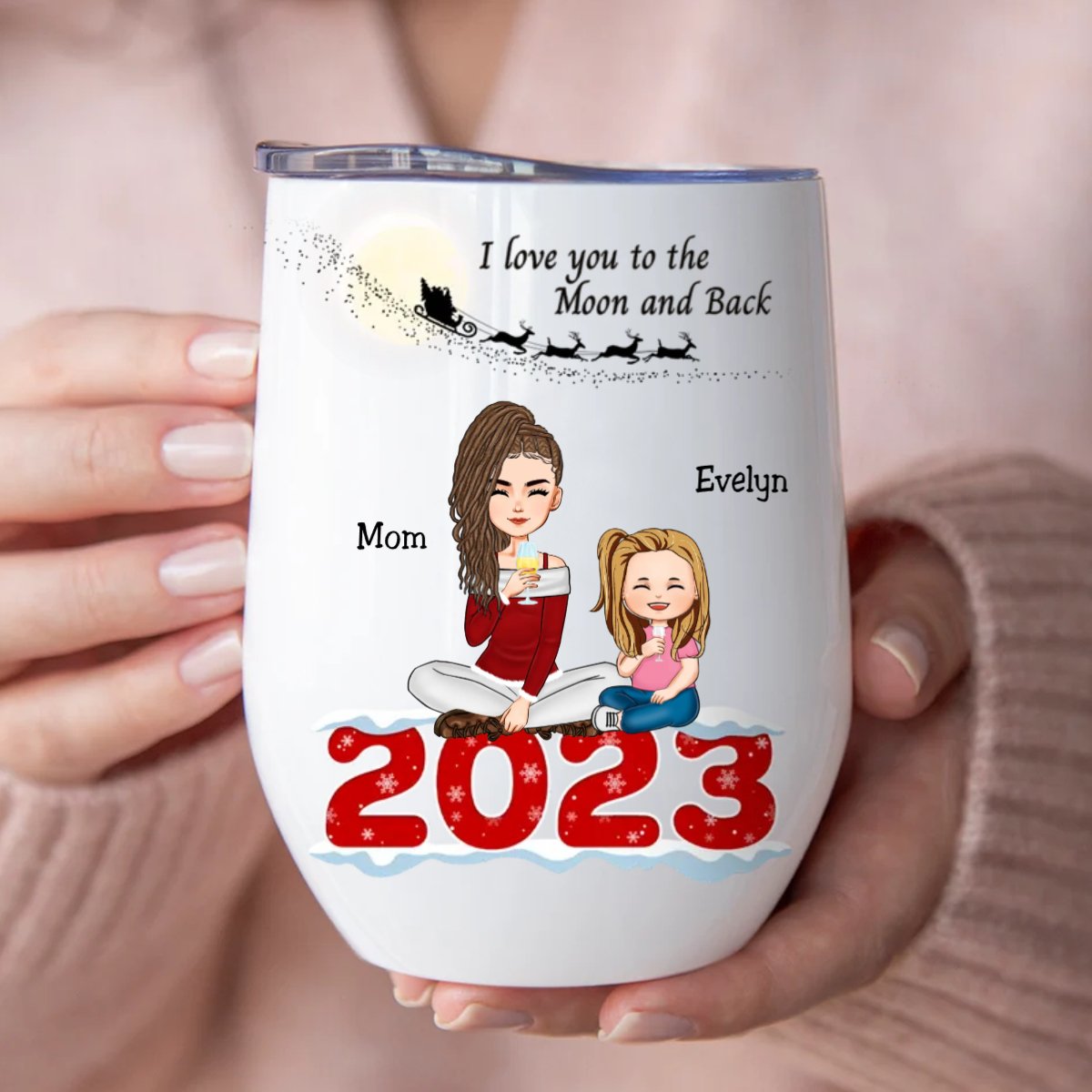 Mother - I Love You To The Moon And Back - Personalized Wine Tumbler (NV) - Makezbright Gifts