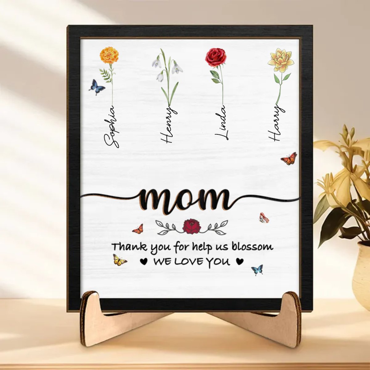 Mother - Mom Thank You For Helping Us Bloom - Personalized 2 - Layered Wooden Plaque With Stand (TL) - Makezbright Gifts