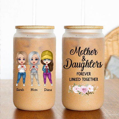 Mother - Mother & Daughter Forever Linked Together - Personalized Glass Can - Makezbright Gifts