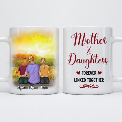 Mother - Mother & Daughters Forever Linked Together - Personalized Mug (Sunflower) - Makezbright Gifts