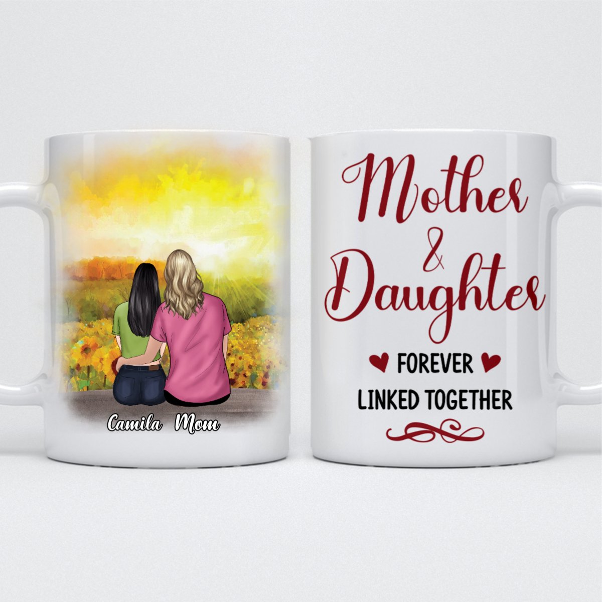 Mother - Mother & Daughters Forever Linked Together - Personalized Mug (Sunflower) - Makezbright Gifts