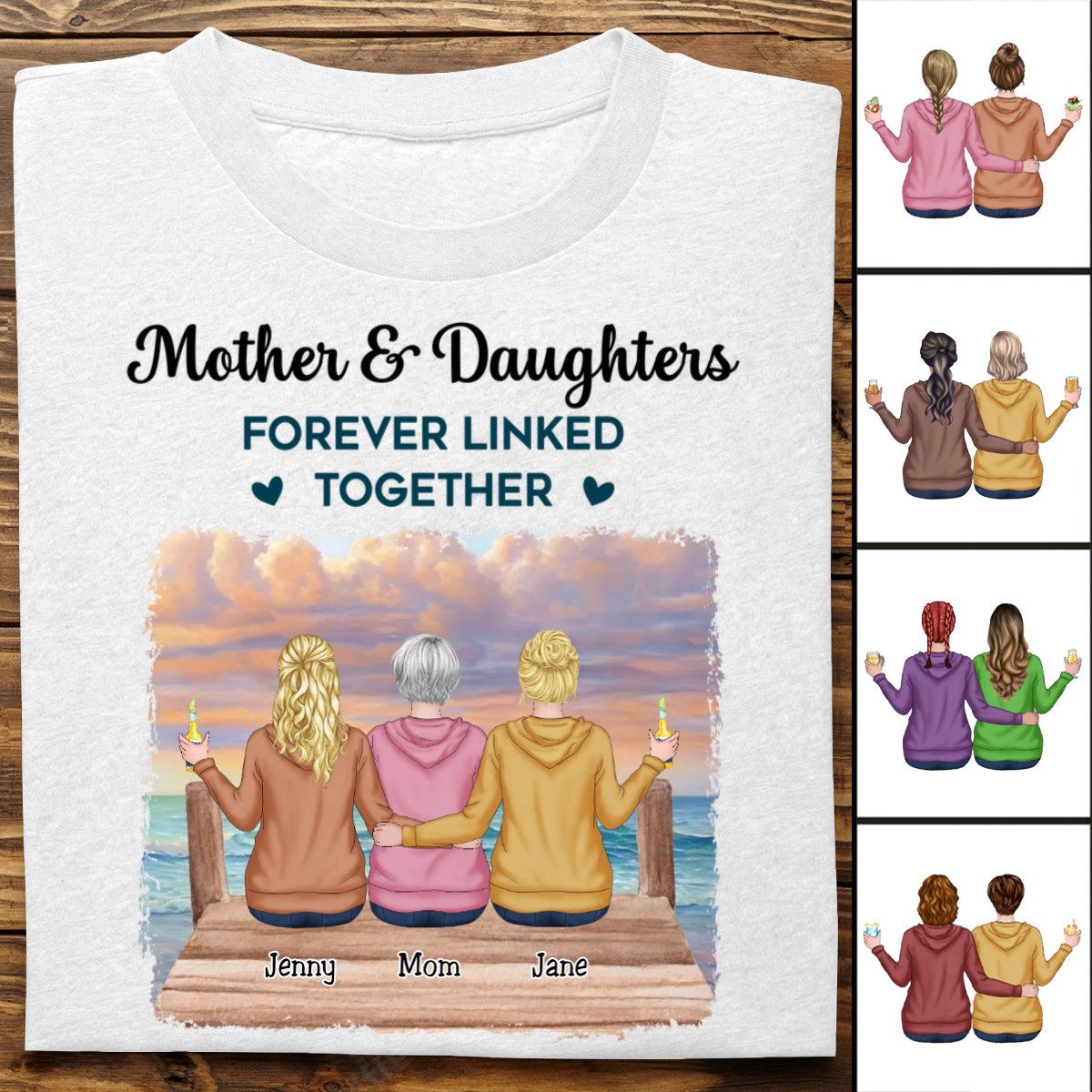 Mother - Mother & Daughters Forever Linked Together - Personalized Unisex T - shirt (VT) - Makezbright Gifts