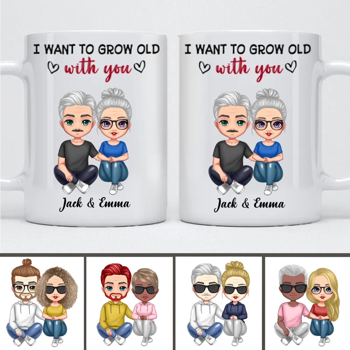 Old Couple - I Want To Grow Old With You - Personalized Mug - Makezbright Gifts