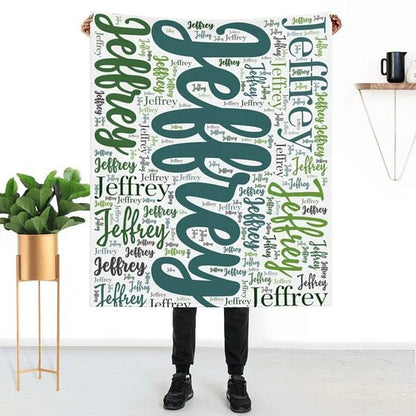 Personalised Family Name Blanket Gift for Kids Babys Women Men Word Cloud Art Design Soft Flannel - Makezbright Gifts