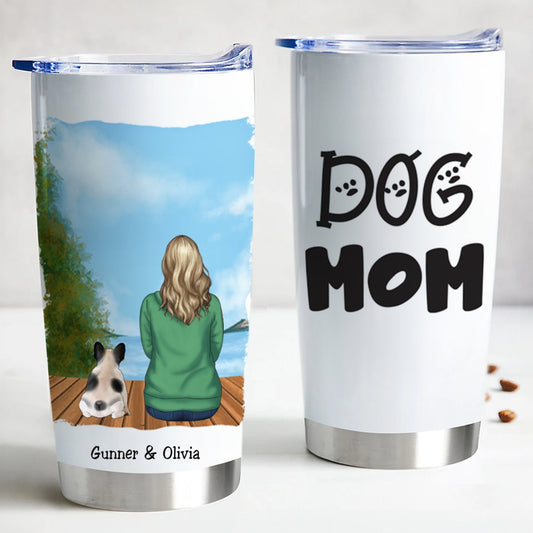 Personalized 20oz Stainless Steel Dog Mom Tumbler - Keeps Drinks Hot or Cold - Makezbright Gifts