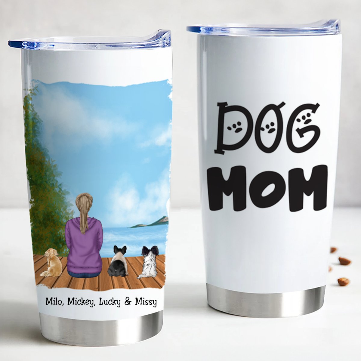 Personalized 20oz Stainless Steel Dog Mom Tumbler - Keeps Drinks Hot or Cold - Makezbright Gifts