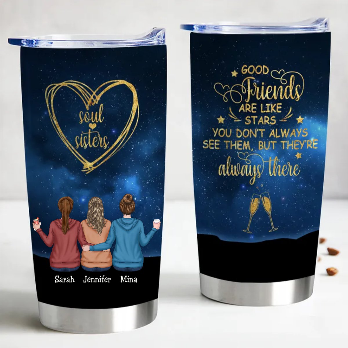 Personalized 20oz Stainless Steel Tumbler for Besties - Makezbright Gifts