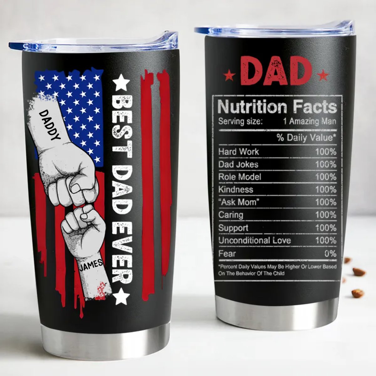 Personalized 20oz Stainless Steel Tumbler for the Best Dad Ever - Keeps Drinks Hot/Cold, Leak - Proof & Cup Holder Friendly - Makezbright Gifts