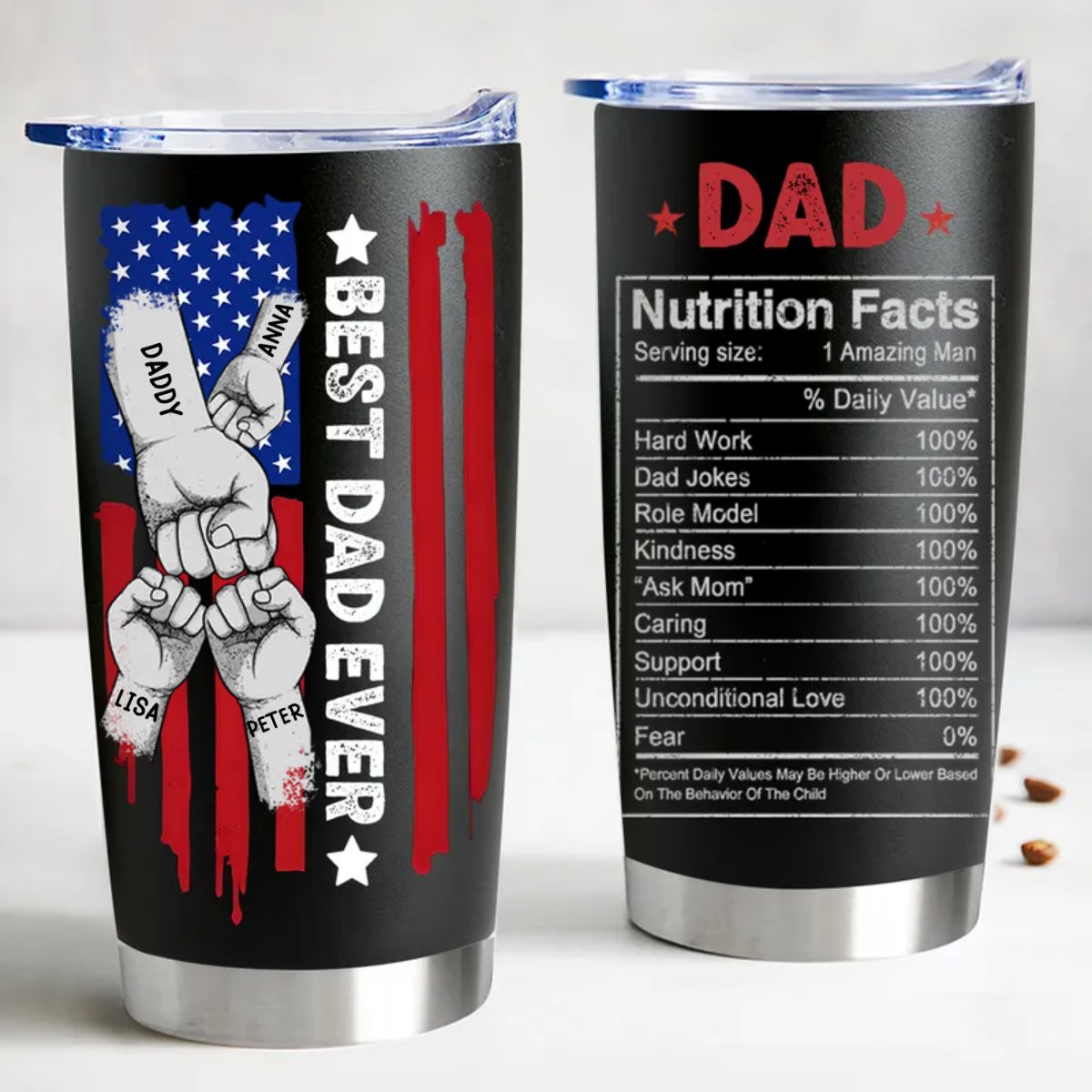 Personalized 20oz Stainless Steel Tumbler for the Best Dad Ever - Keeps Drinks Hot/Cold, Leak - Proof & Cup Holder Friendly - Makezbright Gifts