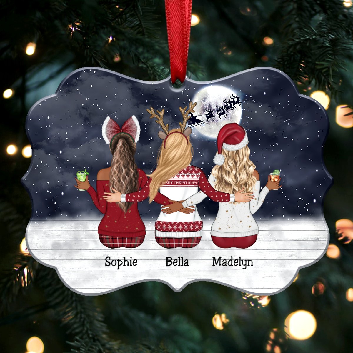 Personalized Christmas Ornament - Sisters Besties Gift Christmas Idea (black) - Makezbright Gifts