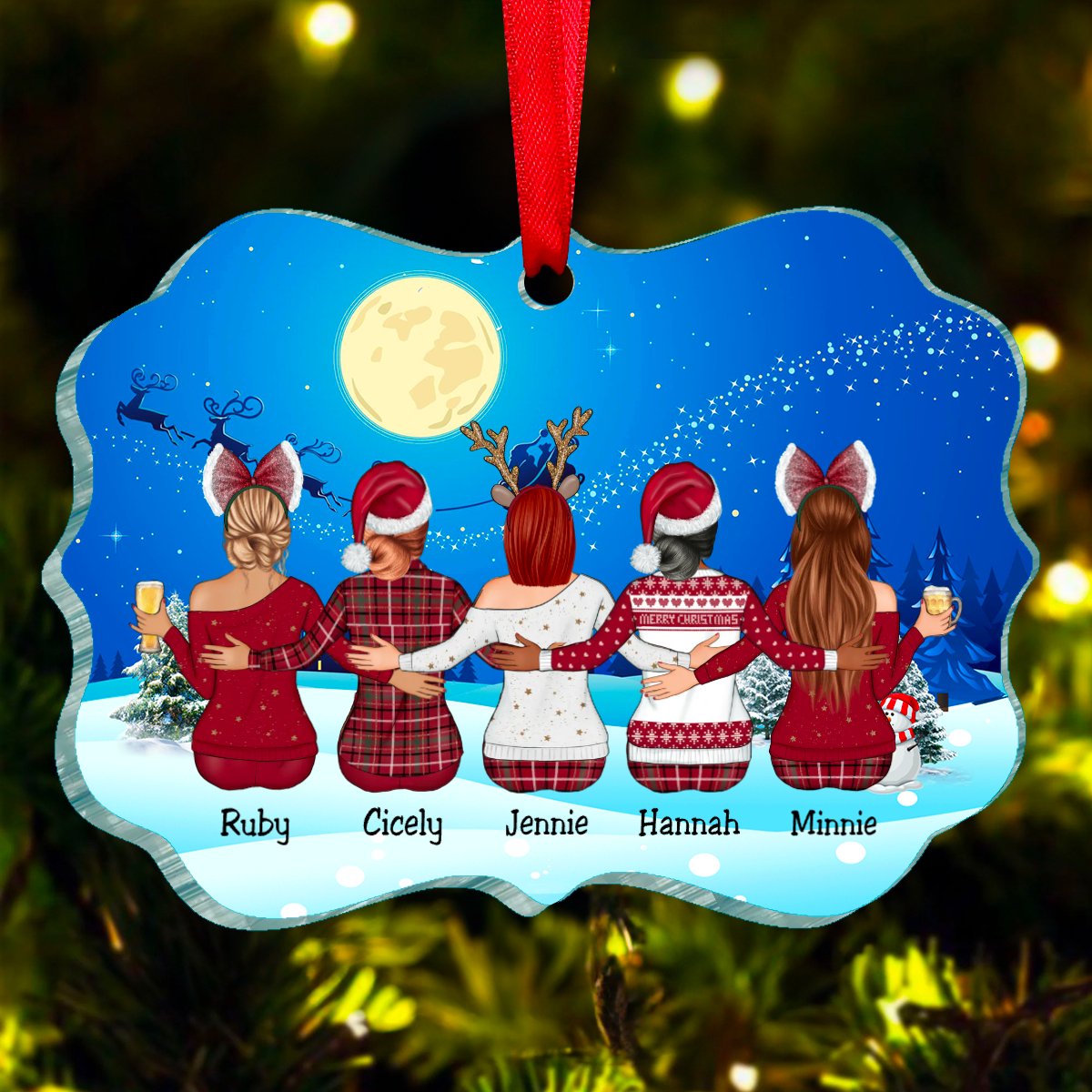 Personalized Christmas Ornament - Sisters Besties Gift Christmas Idea (moon) - Makezbright Gifts