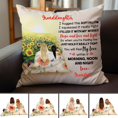 Personalized Gift To Daughter, Granddaughter Sunflower, Hugged This Soft Pillow, Custom Pillow - Makezbright Gifts