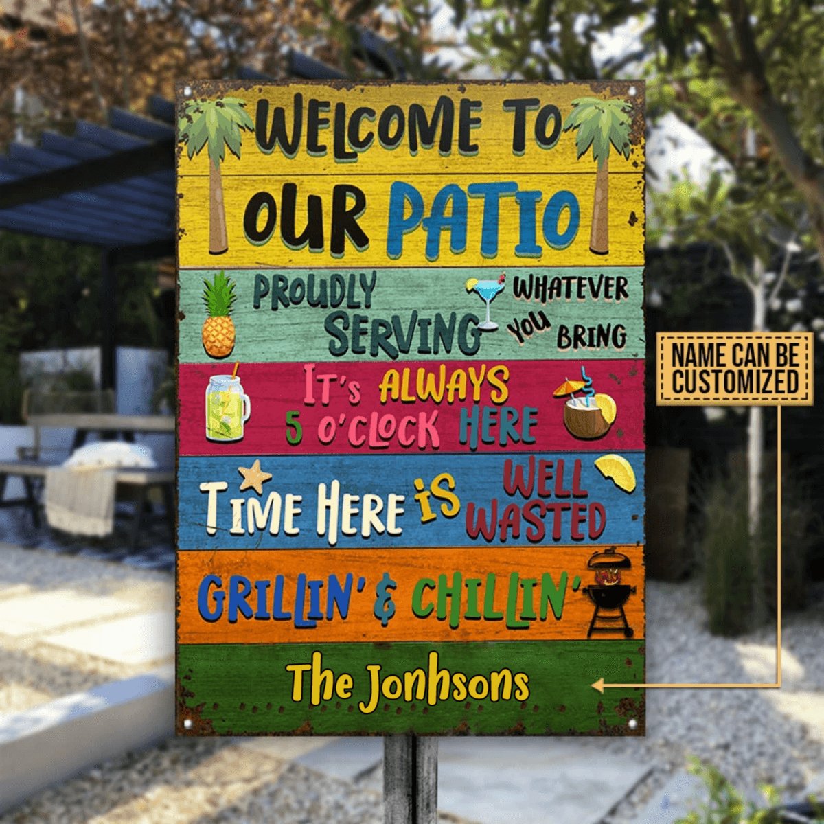 Personalized Patio Welcome Grilling Chilling Custom Classic Metal Signs - Makezbright Gifts