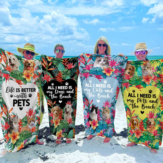 Pet Lovers - All I Need Is My Pet And The Beach - Personalized Beach Towel - Makezbright Gifts