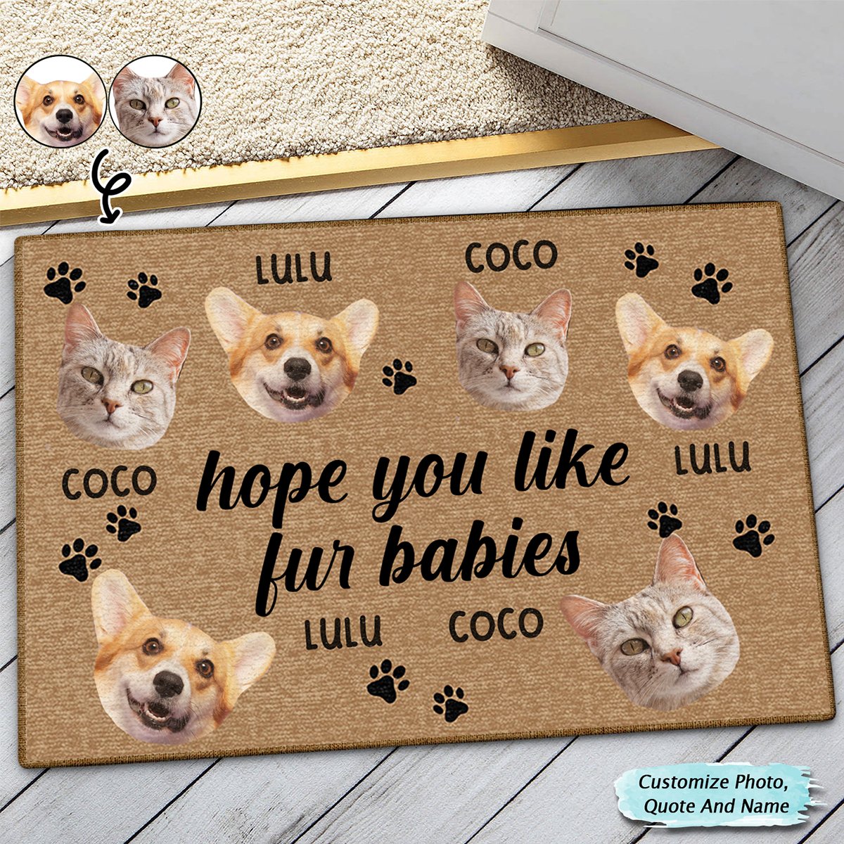 Pet Lovers - Custom Photo Hope You Like Fur Babies - Personalized Doormat - Makezbright Gifts