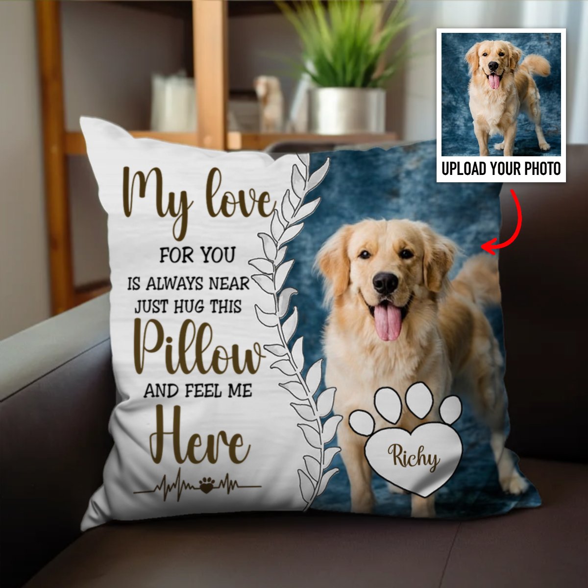 Pet Lovers - Custom Photo Hug This Pillow Then You Know I'm Here - Personalized Pillow - Makezbright Gifts