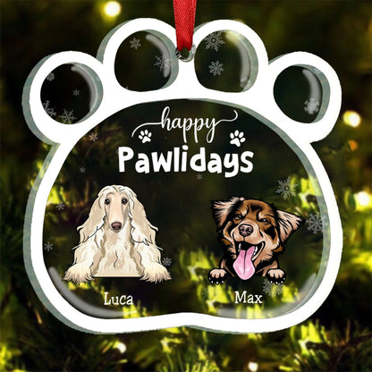 Pet Lovers - Happy Pawlidays Funny Cartoon Dogs Cats - Personalized Acrylic Ornament - Makezbright Gifts