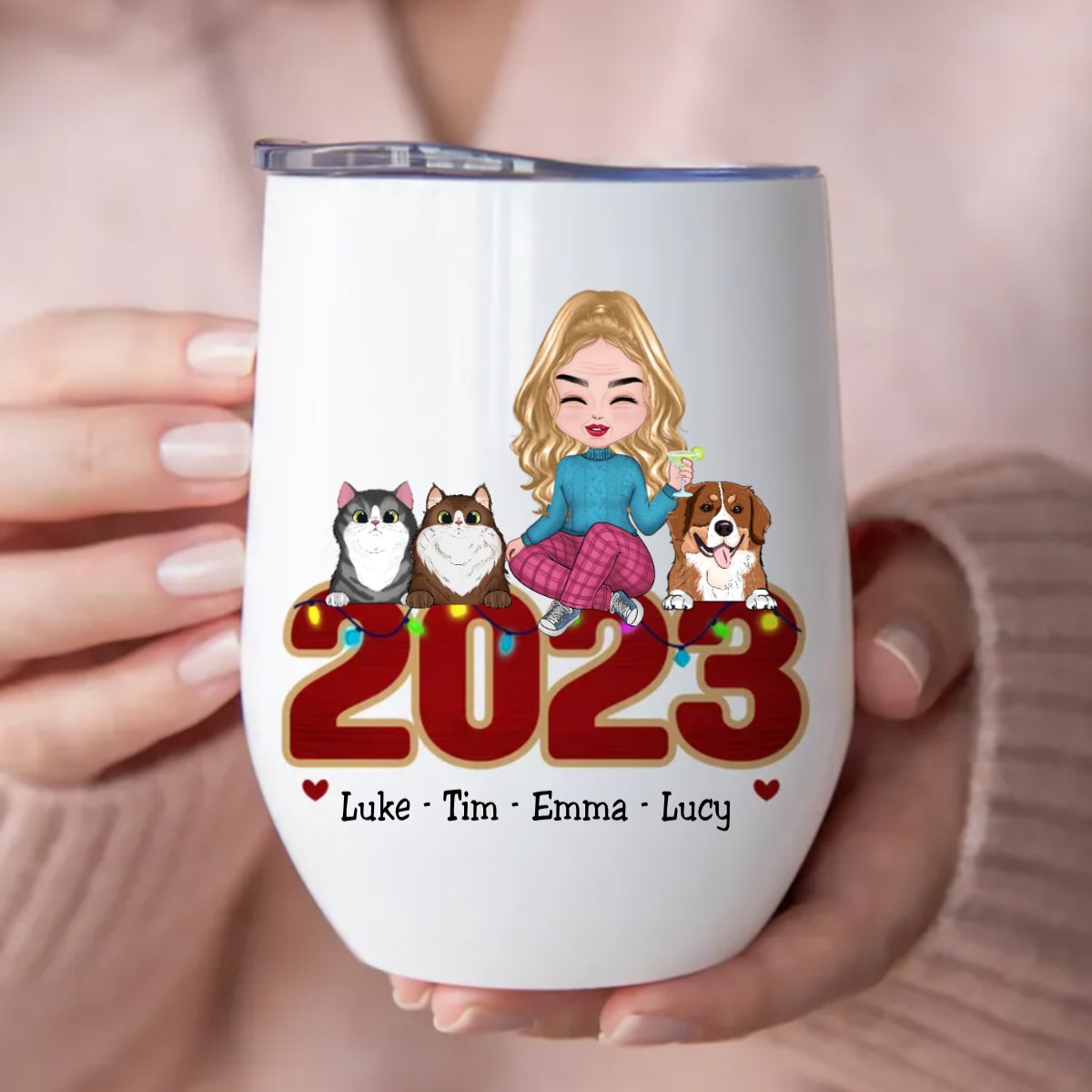 Pet Lovers - May Your Christmas Be Furry And Bright - Personalized Wine Tumbler - Makezbright Gifts