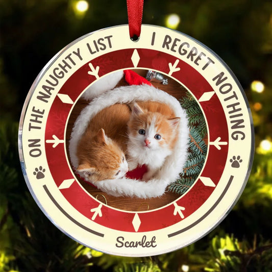 Pet Lovers - On The Naughty List I Regret Nothing - Personalized Circle Ornament - Makezbright Gifts