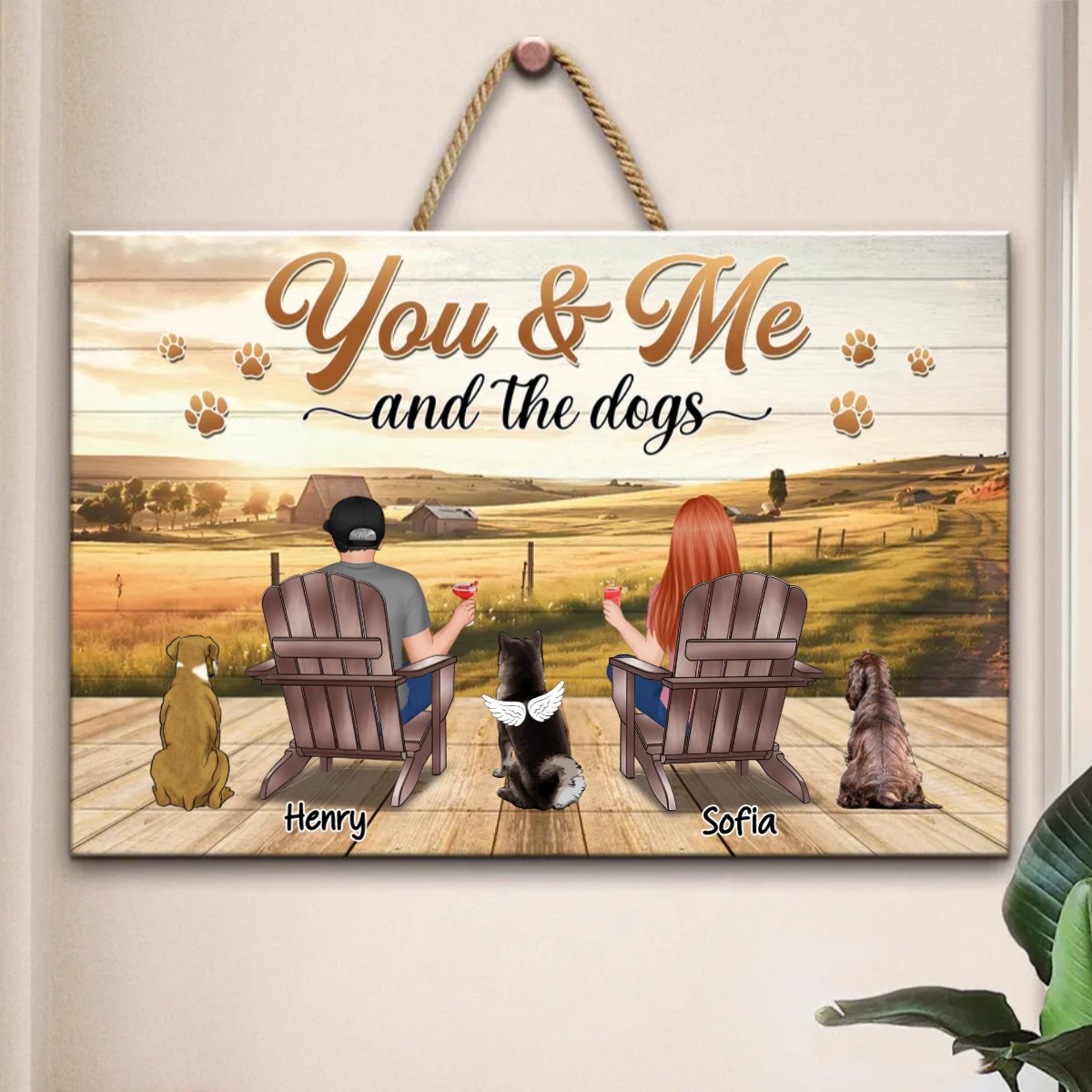 Pet Lovers - You And Me And The Dog Farm - Personalized Rectangle Wood Sign - Makezbright Gifts