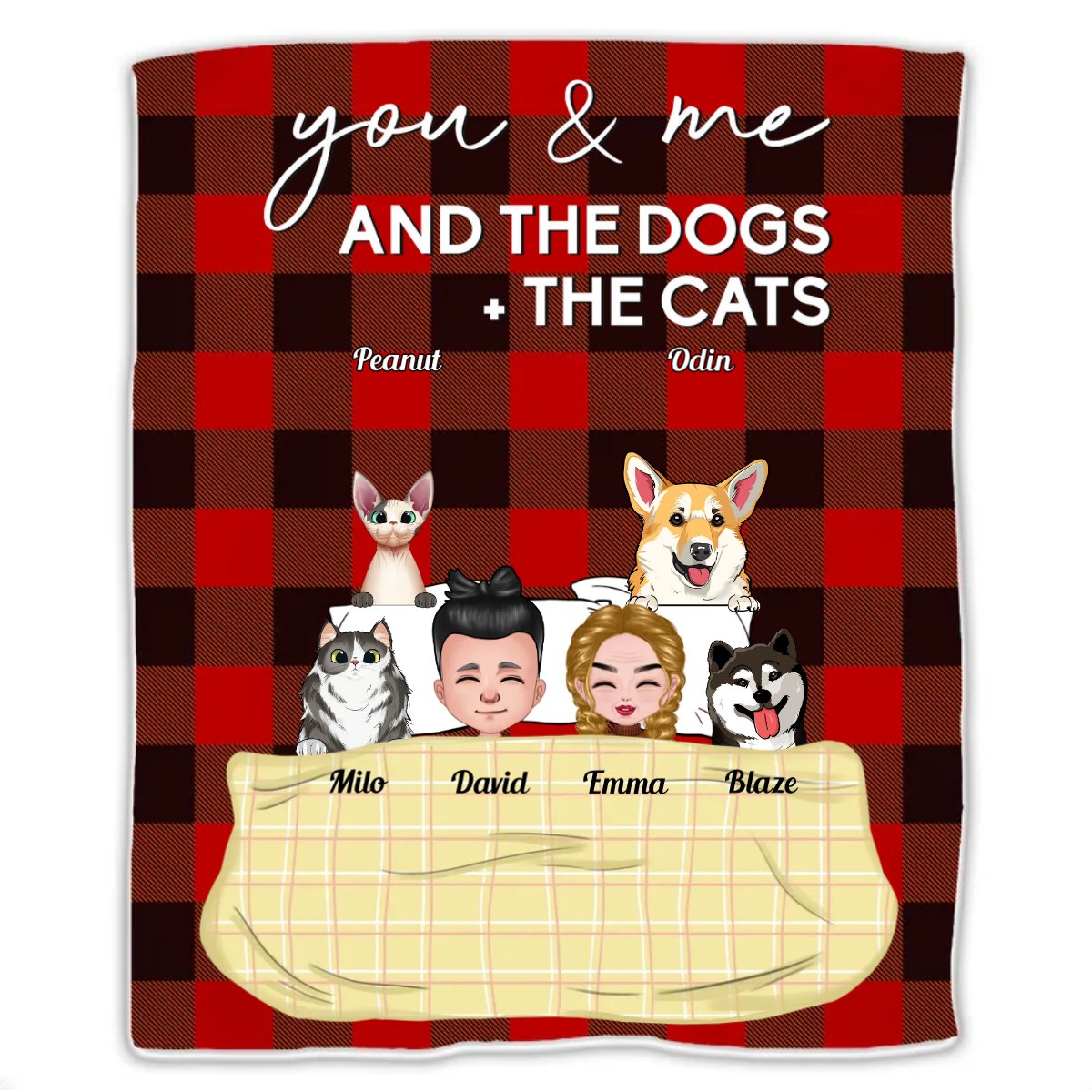 Pet Lovers - You & Me And The Dogs The Cats - Personalized Blanket - Makezbright Gifts