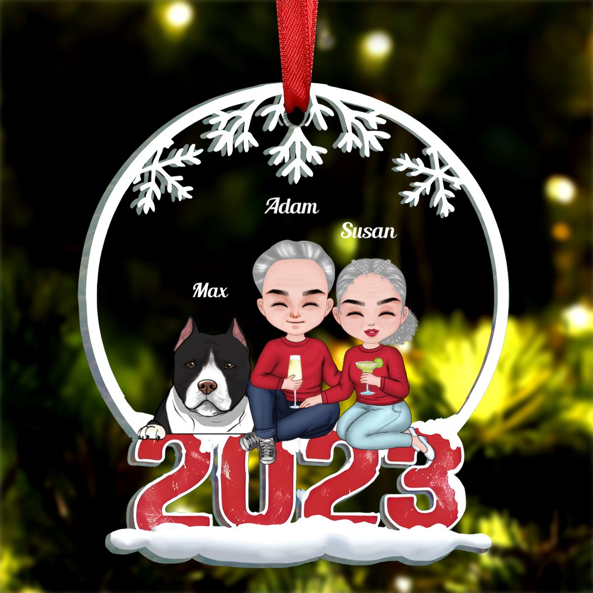 Pets Lovers - Couple & Pets Merry Christmas - Personalized Acrylic Ornament - Makezbright Gifts