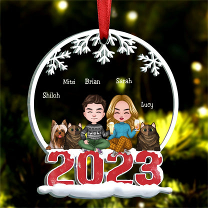 Pets Lovers - Couple & Pets Merry Christmas - Personalized Acrylic Ornament TT1 - Makezbright Gifts