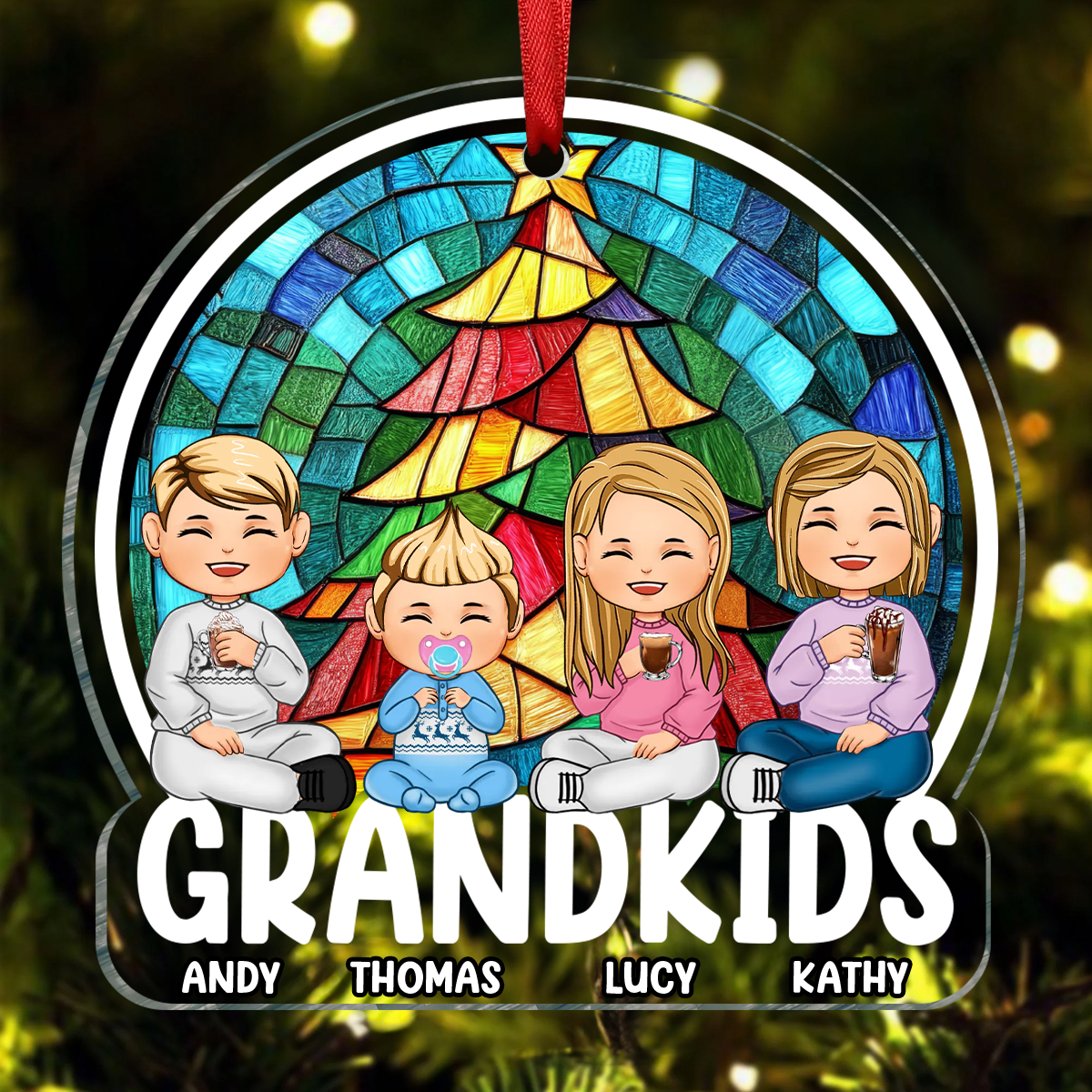 Grandkids Sitting Together - Personalized Custom Shaped Acrylic Ornament