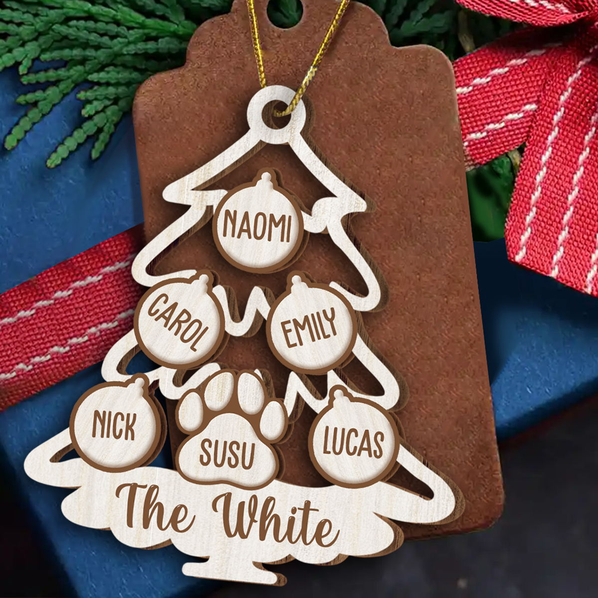 Family Tree With Pet Christmas Icon - Personalized 2-Layered Mix Ornament