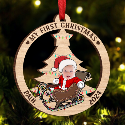 Custom Photo Baby's First Christmas Costumes - Personalized Wooden Cutout Ornamen