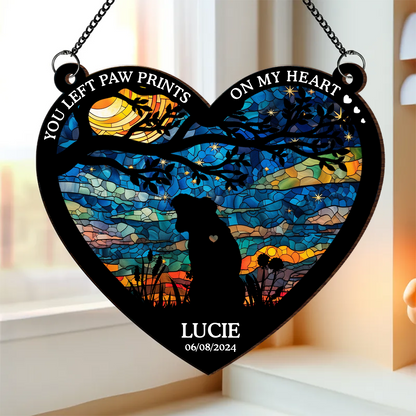 You Left Paw Prints On My Heart - Personalized Window Hanging Suncatcher Ornament