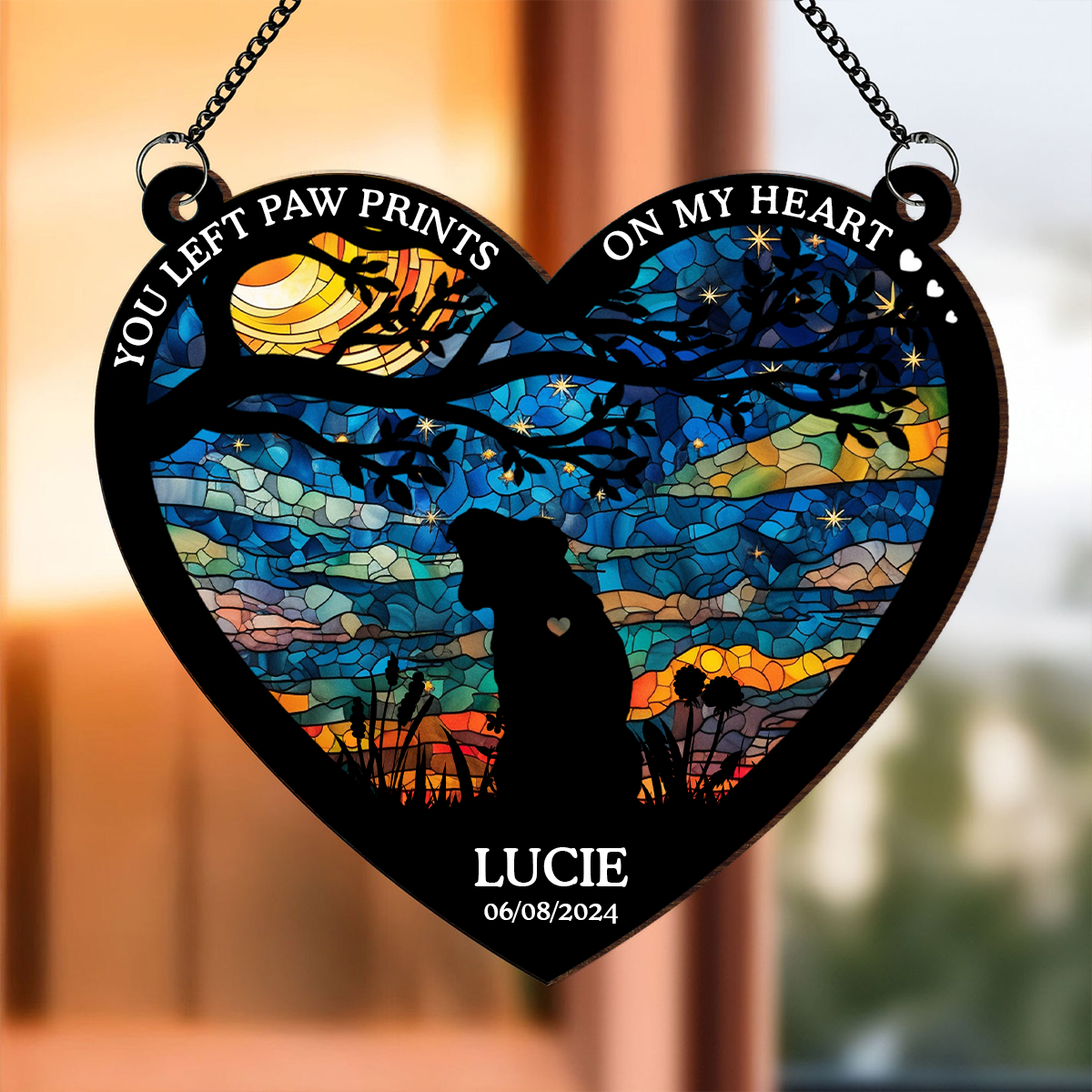 You Left Paw Prints On My Heart - Personalized Window Hanging Suncatcher Ornament