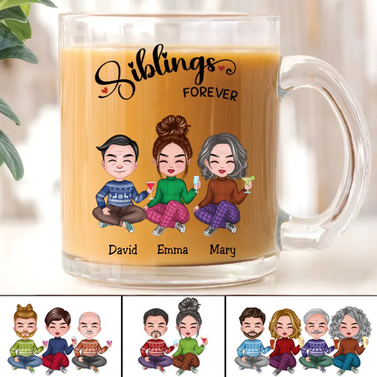 Siblings - Siblings Forever - Personalized Glass Mug - Makezbright Gifts