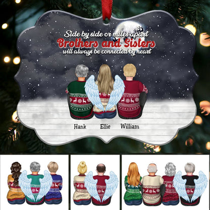 Side By Side Or Miles Apart Brothers And Sisters Will Always Be Connected By Heart - Personalized Christmas Ornament (FF3) - Makezbright Gifts