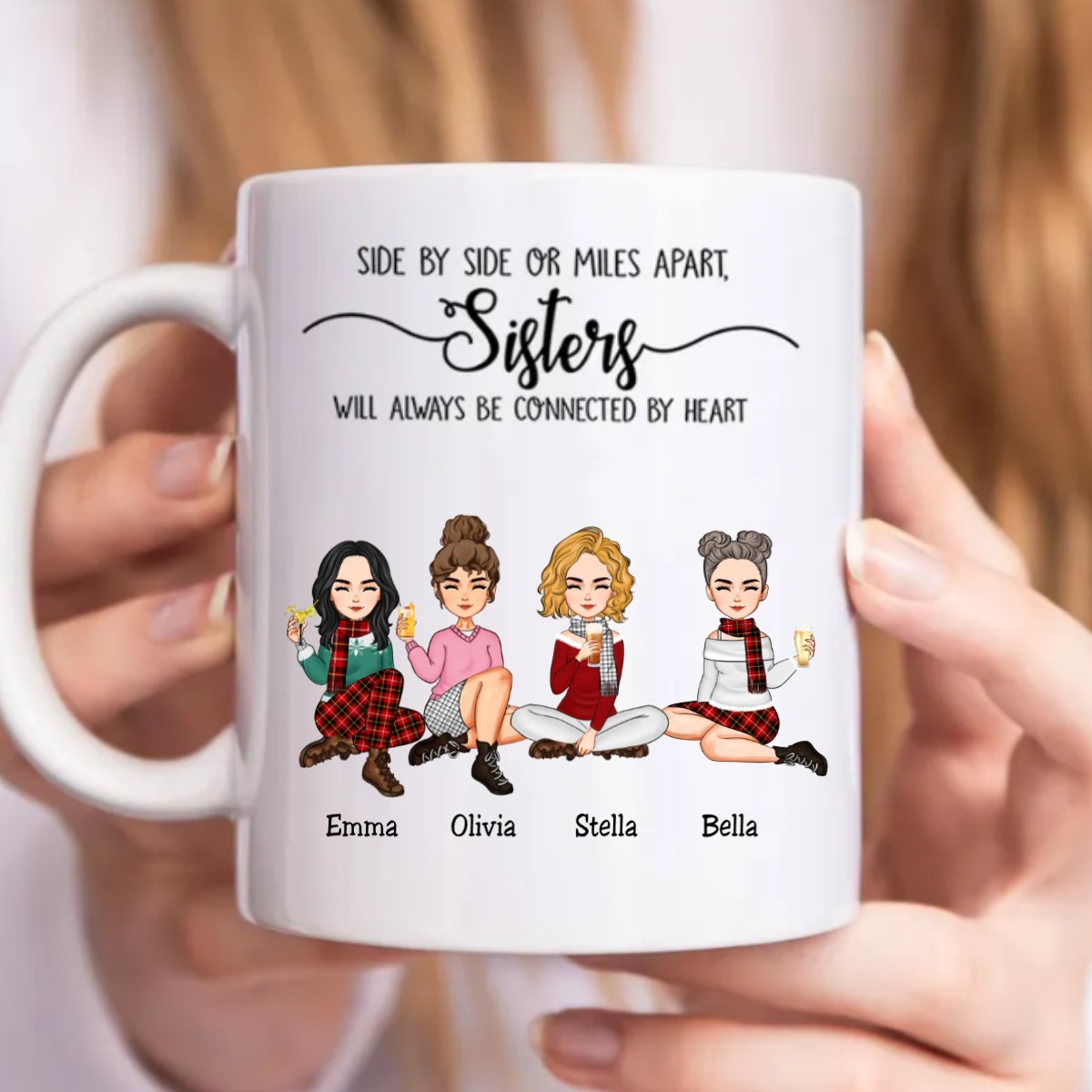 Side By Side Or Miles Apart, Sisters Will Always Be Connected By Heart - Personalized Mug (TB) - Makezbright Gifts