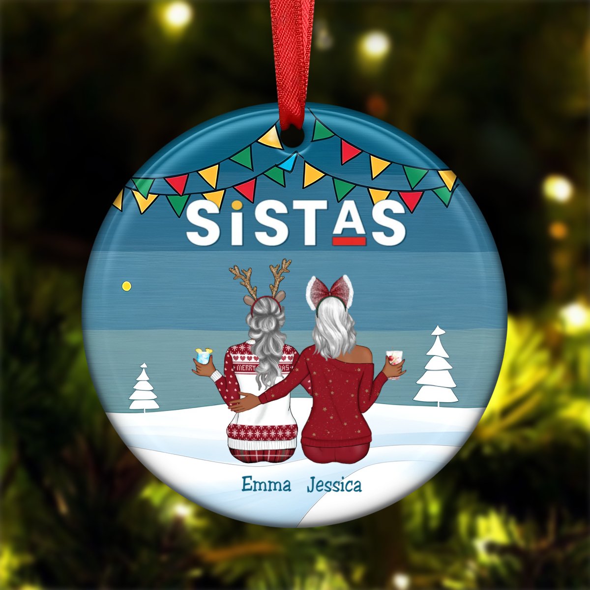 Sistas - Sistas Soul Sisters - Personalized Circle Ornament - Makezbright Gifts